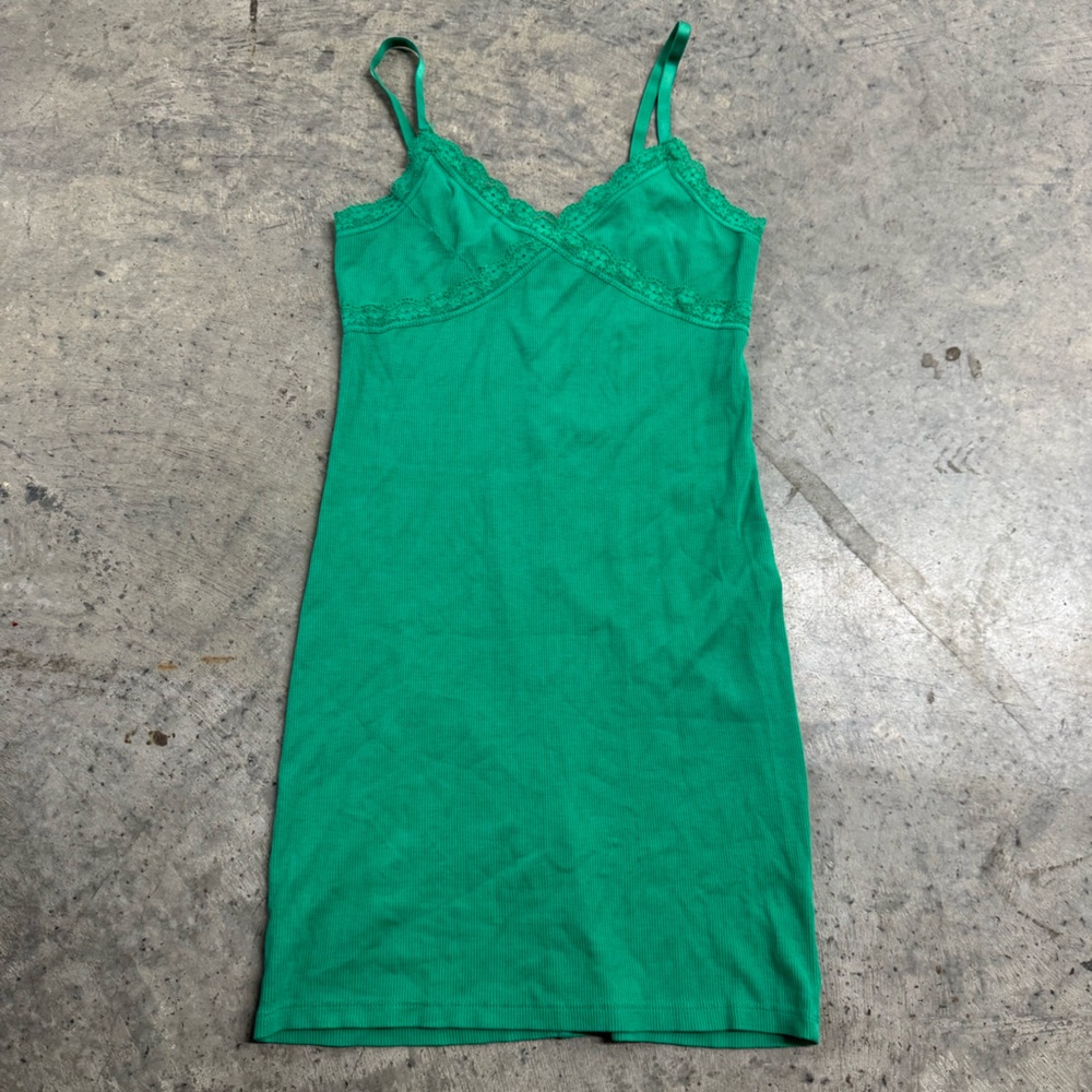 Ambiance Women's Kelly‎ Green Lace Trim Sweetheart Tank Dress Size S Basics Y2k